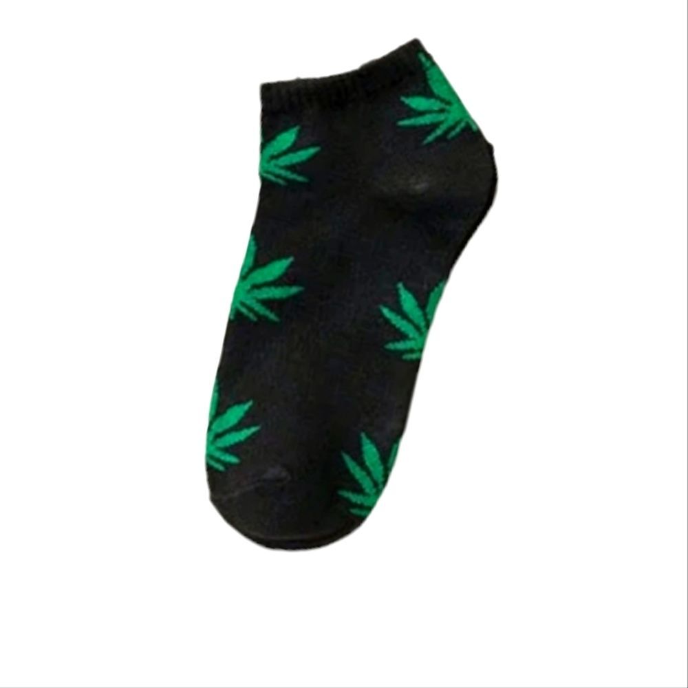 Black Ankle Socks with Green Pot Leaf